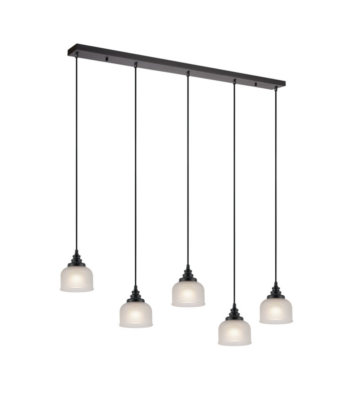 DeRuyter 5 Light Linear Pendant E27 Satin Black/Prismatic Dome Glass Frosted-5