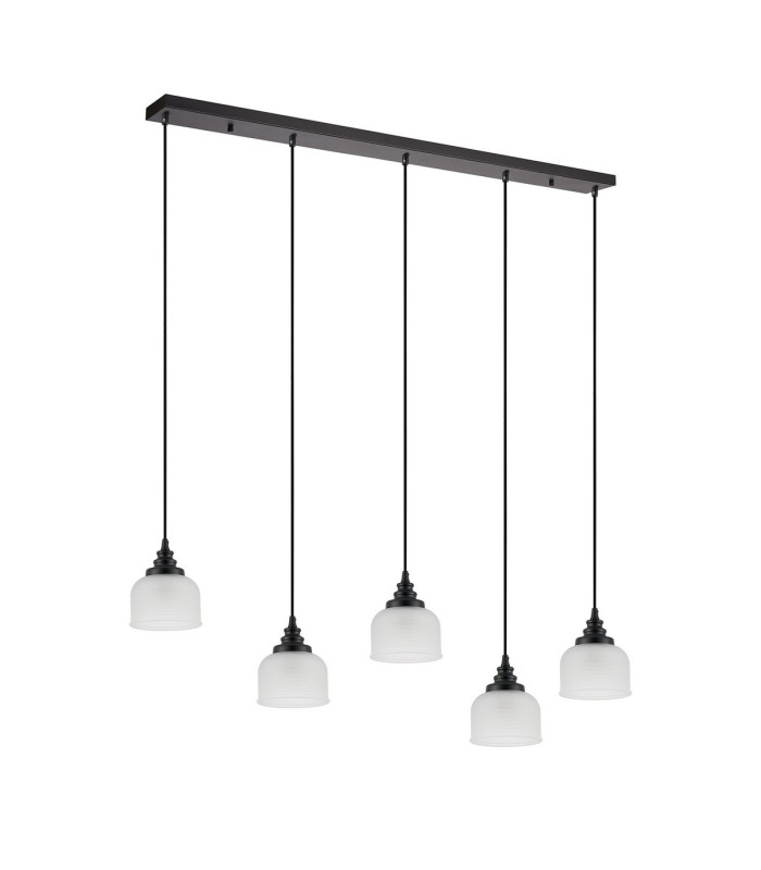 DeRuyter 5 Light Linear Pendant E27 Satin Black/Prismatic Dome Glass Frosted-8