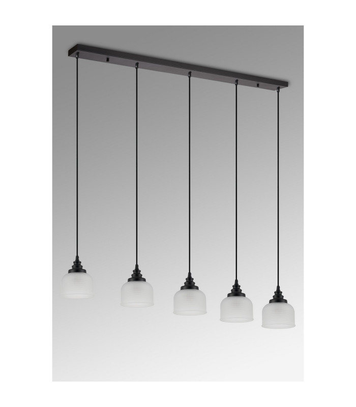 DeRuyter 5 Light Linear Pendant E27 Satin Black/Prismatic Dome Glass Frosted-9
