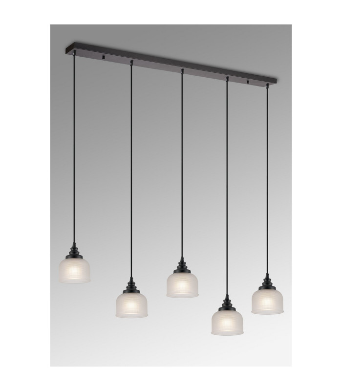 DeRuyter 5 Light Linear Pendant E27 Satin Black/Prismatic Dome Glass Frosted-10