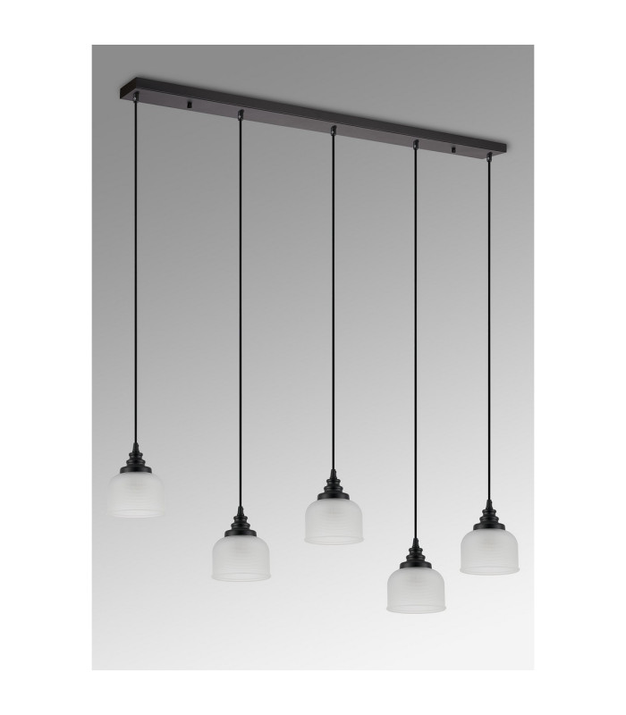 DeRuyter 5 Light Linear Pendant E27 Satin Black/Prismatic Dome Glass Frosted-11