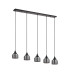 DeRuyter 5 Light Linear Pendant E27 Satin Black/Prismatic Dome Glass Smoke-4