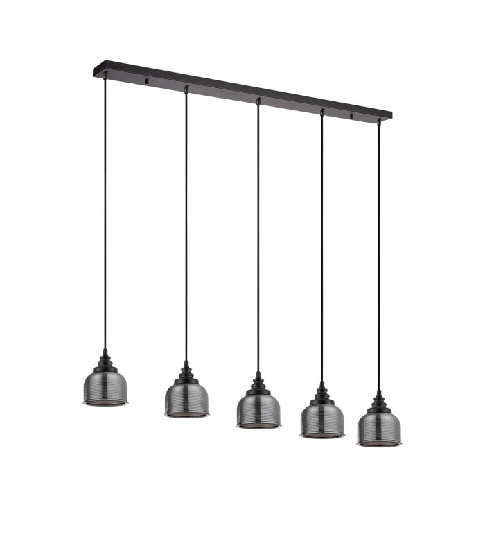 DeRuyter 5 Light Linear Pendant E27 Satin Black/Prismatic Dome Glass Smoke-4