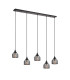 DeRuyter 5 Light Linear Pendant E27 Satin Black/Prismatic Dome Glass Smoke-5
