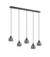 DeRuyter 5 Light Linear Pendant E27 Satin Black/Prismatic Dome Glass Smoke-8