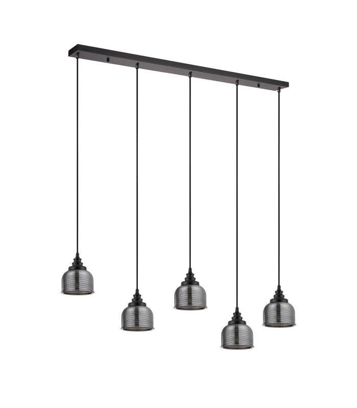 DeRuyter 5 Light Linear Pendant E27 Satin Black/Prismatic Dome Glass Smoke-8