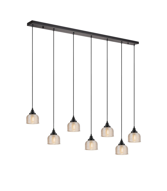 DeRuyter 7 Light Linear Pendant E27 Satin Black/Prismatic Dome Glass Amber-1