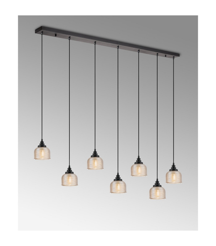 DeRuyter 7 Light Linear Pendant E27 Satin Black/Prismatic Dome Glass Amber-3