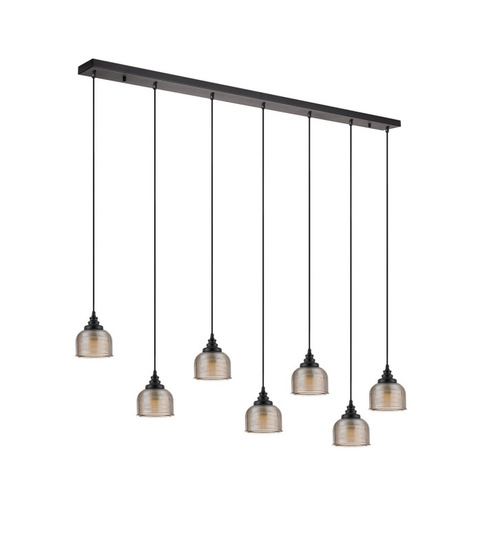 DeRuyter 7 Light Linear Pendant E27 Satin Black/Prismatic Dome Glass Amber-4