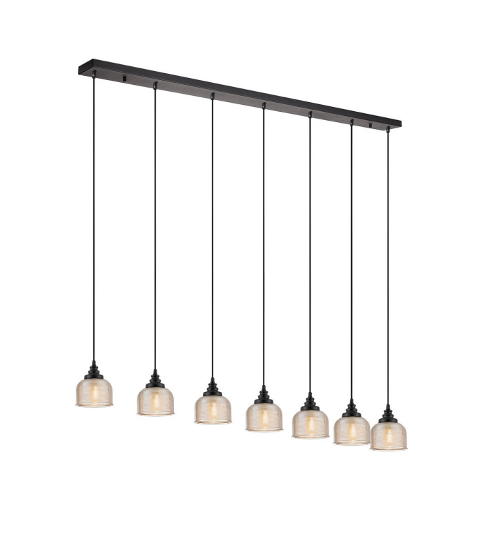 DeRuyter 7 Light Linear Pendant E27 Satin Black/Prismatic Dome Glass Amber-5