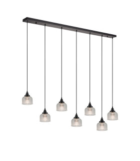 DeRuyter 7 Light Linear Pendant E27 Satin Black/Prismatic Dome Glass Clear-1