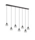 DeRuyter 7 Light Linear Pendant E27 Satin Black/Prismatic Dome Glass Clear-4
