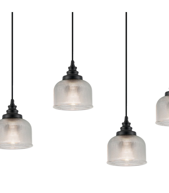 DeRuyter 7 Light Linear Pendant E27 Satin Black/Prismatic Dome Glass Clear-7