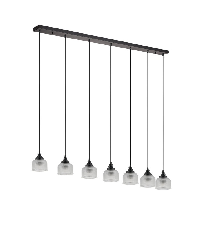 DeRuyter 7 Light Linear Pendant E27 Satin Black/Prismatic Dome Glass Clear-8