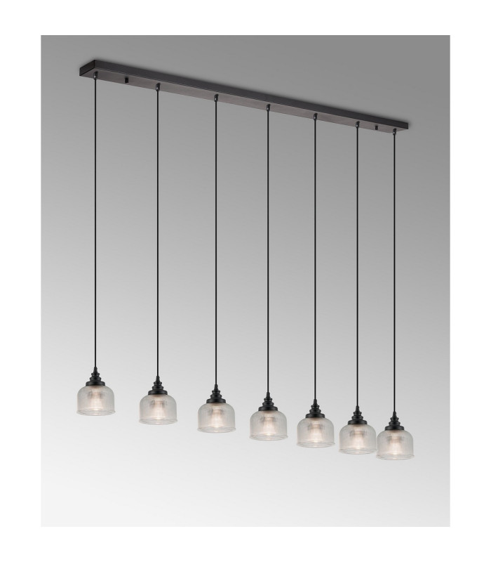 DeRuyter 7 Light Linear Pendant E27 Satin Black/Prismatic Dome Glass Clear-10