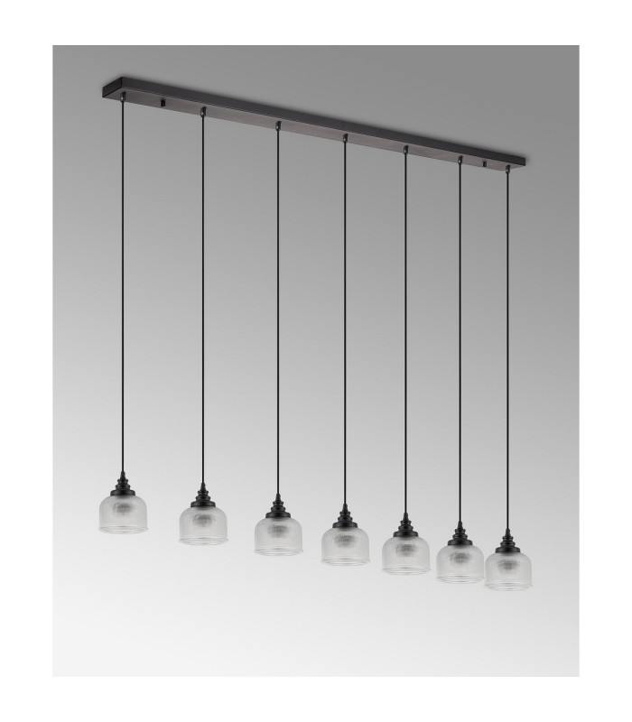 DeRuyter 7 Light Linear Pendant E27 Satin Black/Prismatic Dome Glass Clear-11