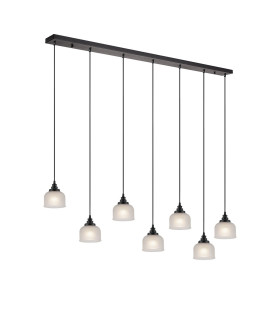 DeRuyter 7 Light Linear Pendant E27 Satin Black/Prismatic Dome Glass Frosted-1