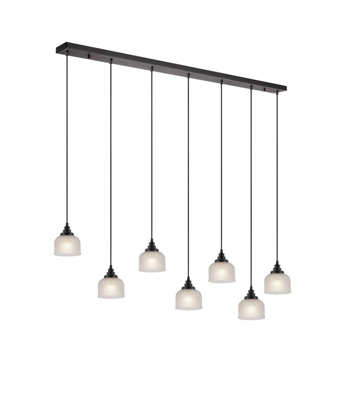 DeRuyter 7 Light Linear Pendant E27 Satin Black/Prismatic Dome Glass Frosted-1