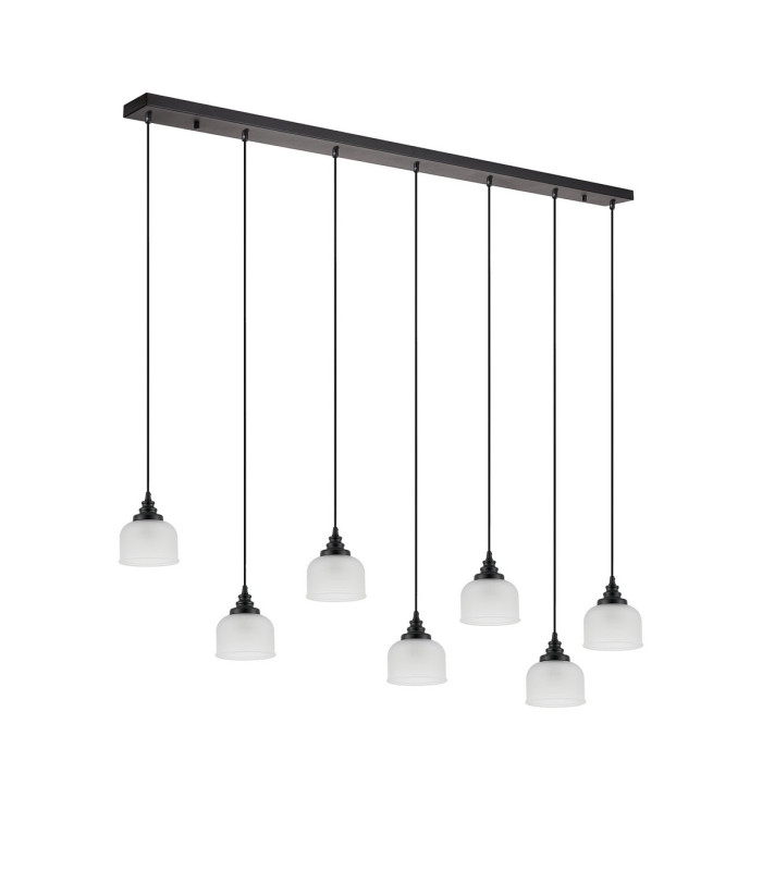 DeRuyter 7 Light Linear Pendant E27 Satin Black/Prismatic Dome Glass Frosted-4