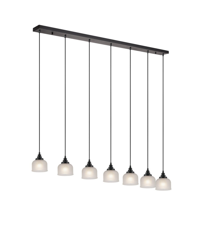 DeRuyter 7 Light Linear Pendant E27 Satin Black/Prismatic Dome Glass Frosted-5