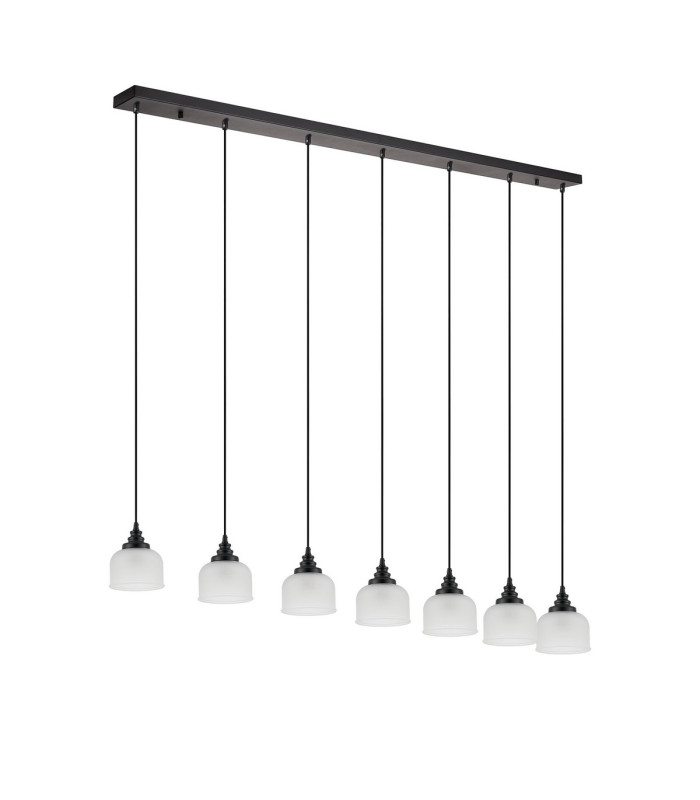 DeRuyter 7 Light Linear Pendant E27 Satin Black/Prismatic Dome Glass Frosted-8