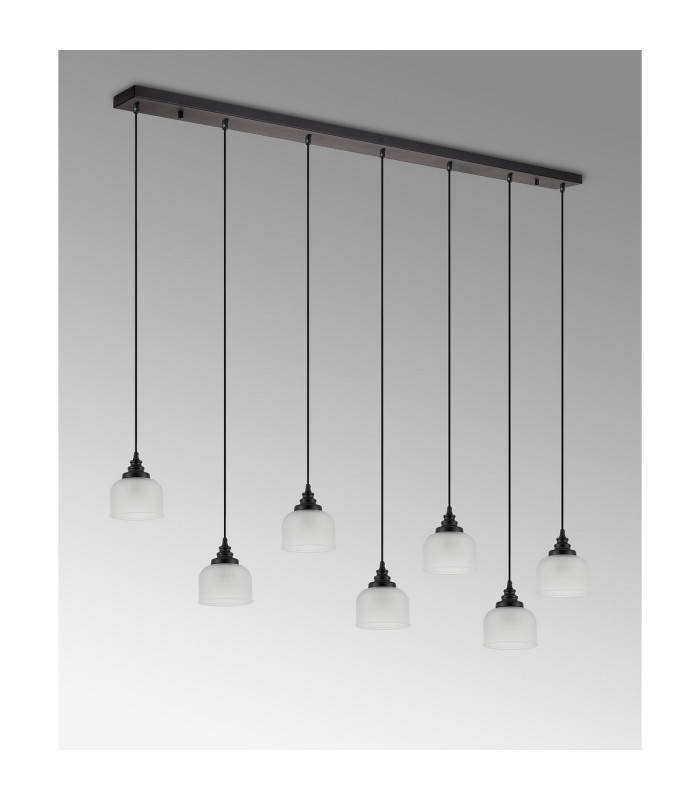 DeRuyter 7 Light Linear Pendant E27 Satin Black/Prismatic Dome Glass Frosted-9