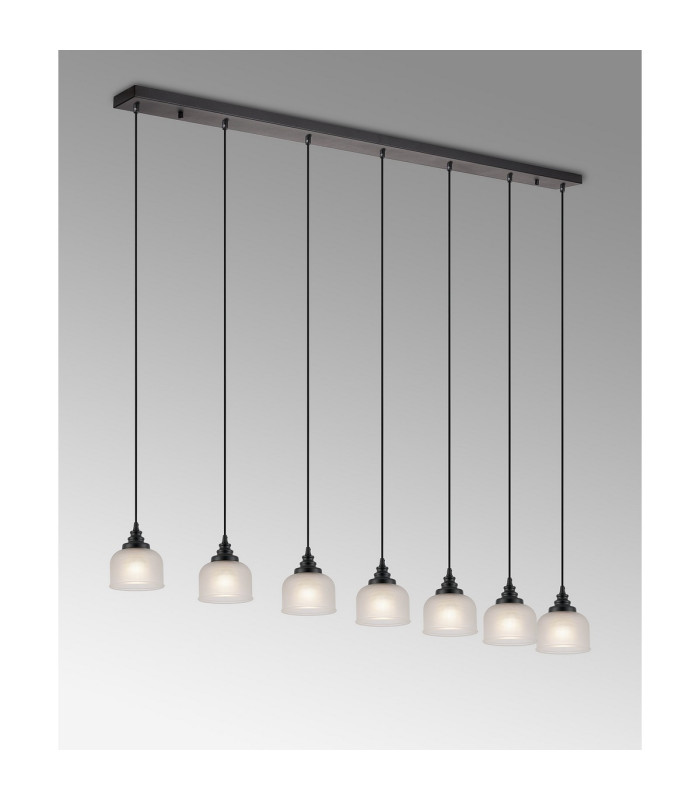 DeRuyter 7 Light Linear Pendant E27 Satin Black/Prismatic Dome Glass Frosted-10