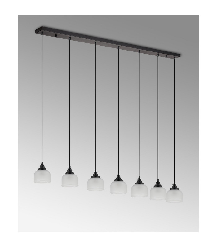DeRuyter 7 Light Linear Pendant E27 Satin Black/Prismatic Dome Glass Frosted-11