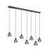 DeRuyter 7 Light Linear Pendant E27 Satin Black/Prismatic Dome Glass Smoke-1