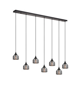 DeRuyter 7 Light Linear Pendant E27 Satin Black/Prismatic Dome Glass Smoke-1