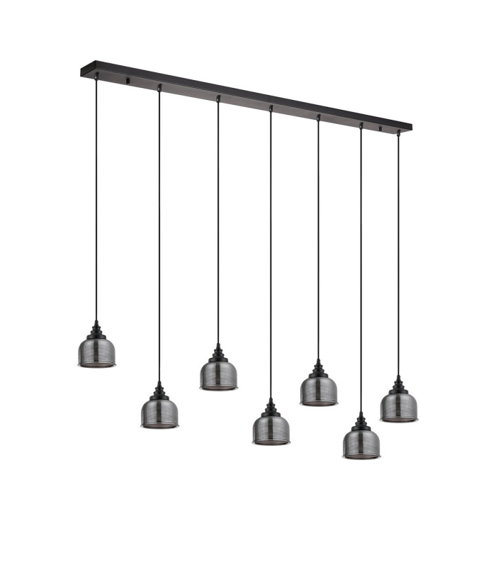 DeRuyter 7 Light Linear Pendant E27 Satin Black/Prismatic Dome Glass Smoke-4