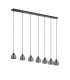 DeRuyter 7 Light Linear Pendant E27 Satin Black/Prismatic Dome Glass Smoke-8