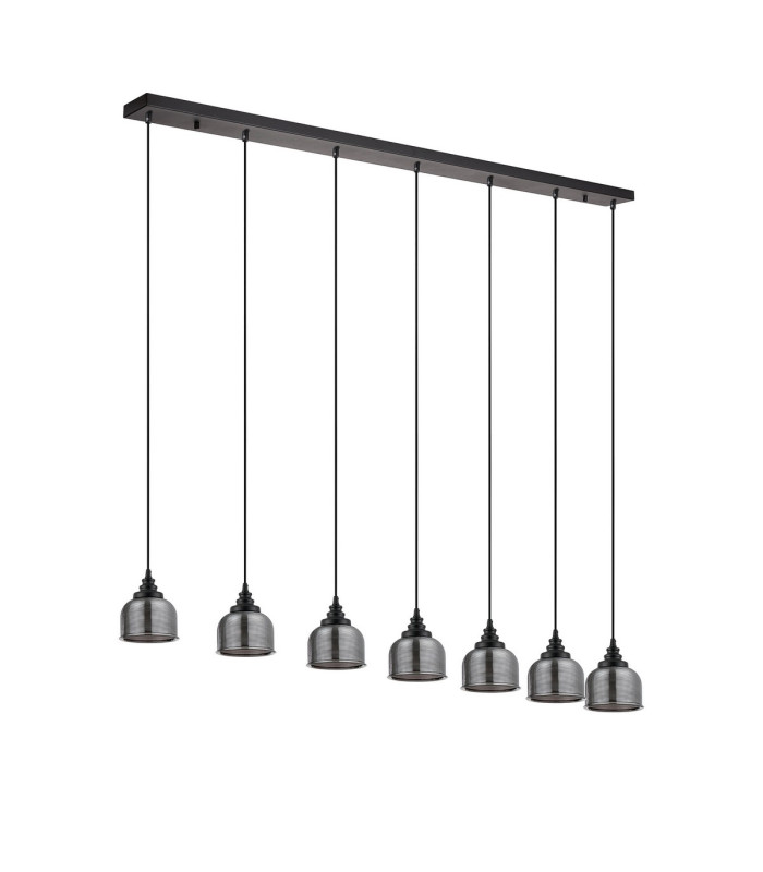 DeRuyter 7 Light Linear Pendant E27 Satin Black/Prismatic Dome Glass Smoke-8