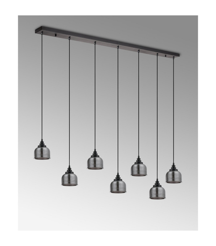 DeRuyter 7 Light Linear Pendant E27 Satin Black/Prismatic Dome Glass Smoke-9