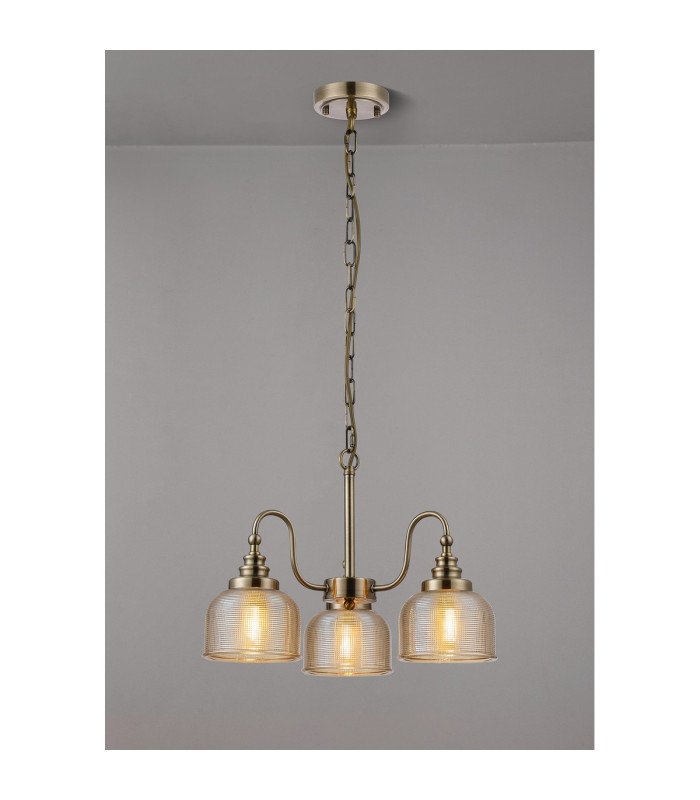 DeRuyter 47cm Semi Flush/Pendant 3 Light E27 Antique Brass/Amber Glass-3