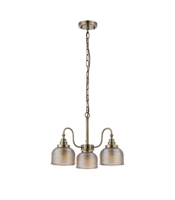 DeRuyter 47cm Semi Flush/Pendant 3 Light E27 Antique Brass/Amber Glass-4