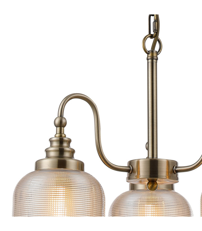 DeRuyter 47cm Semi Flush/Pendant 3 Light E27 Antique Brass/Amber Glass-6