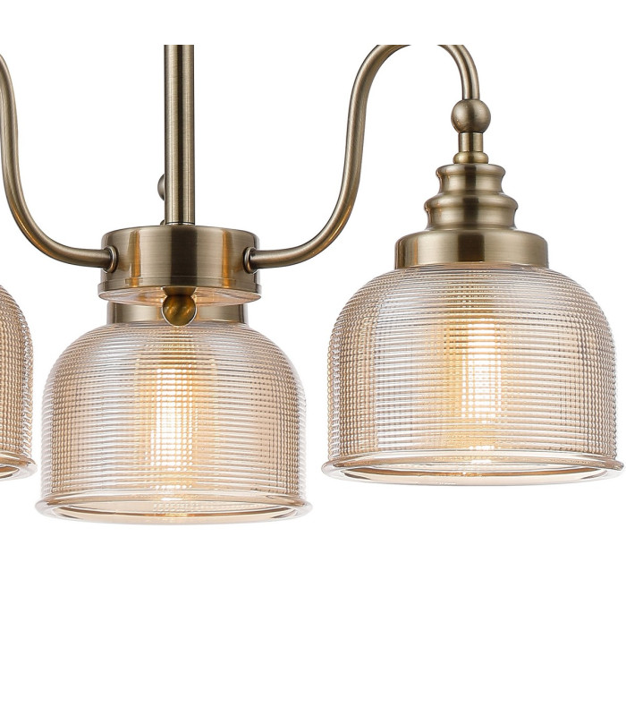 DeRuyter 47cm Semi Flush/Pendant 3 Light E27 Antique Brass/Amber Glass-7