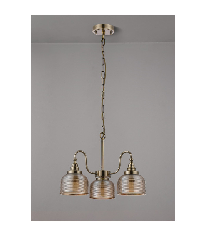 DeRuyter 47cm Semi Flush/Pendant 3 Light E27 Antique Brass/Amber Glass-8