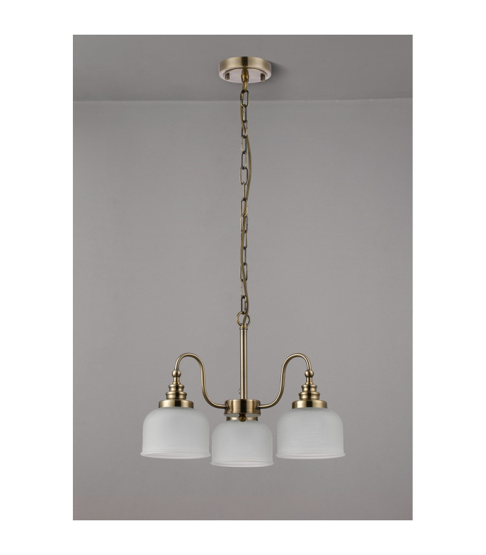 DeRuyter 47cm Semi Flush/Pendant 3 Light E27 Antique Brass/Frosted Glass-7