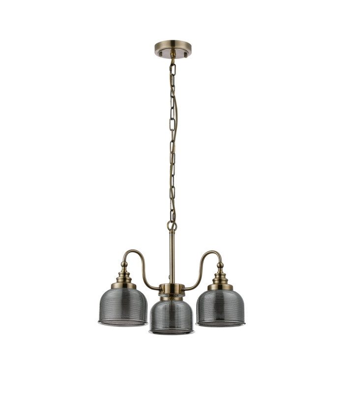DeRuyter 47cm Semi Flush/Pendant 3 Light E27 Antique Brass/Smoke Glass-4
