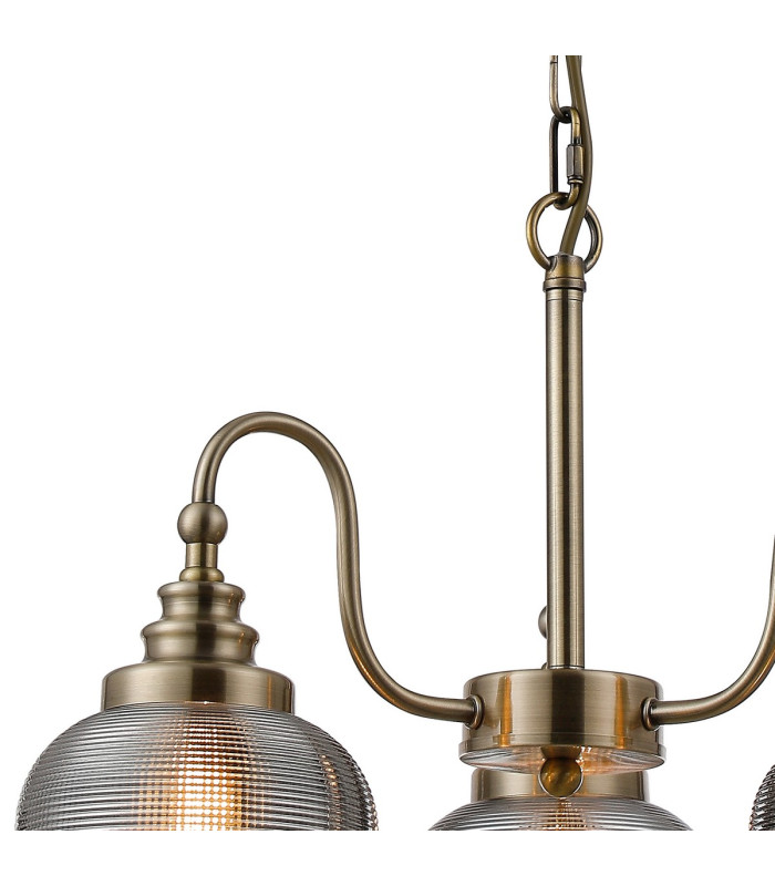 DeRuyter 47cm Semi Flush/Pendant 3 Light E27 Antique Brass/Smoke Glass-6