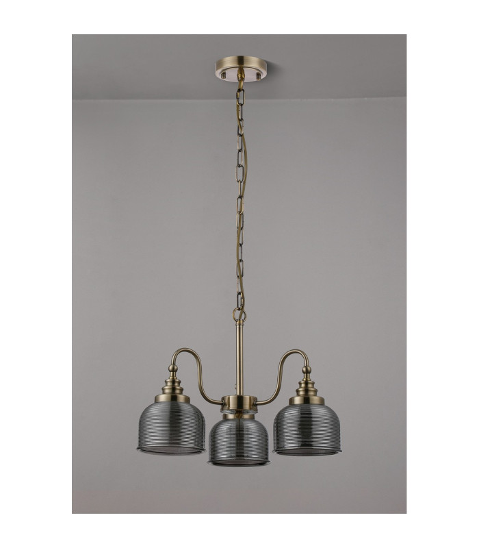 DeRuyter 47cm Semi Flush/Pendant 3 Light E27 Antique Brass/Smoke Glass-8