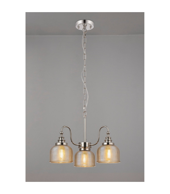 DeRuyter 47cm Semi Flush/Pendant 3 Light E27 Polished Nickel/Amber Glass-3