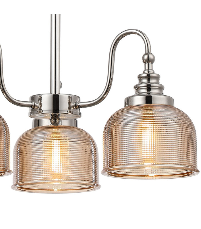 DeRuyter 47cm Semi Flush/Pendant 3 Light E27 Polished Nickel/Amber Glass-7