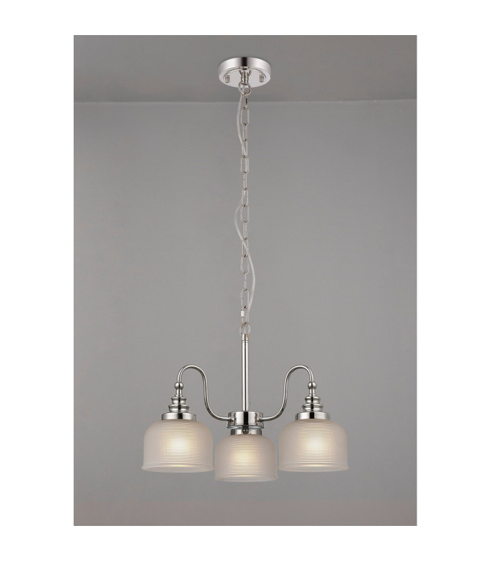 DeRuyter 47cm Semi Flush/Pendant 3 Light E27 Polished Nickel/Frosted Glass-3