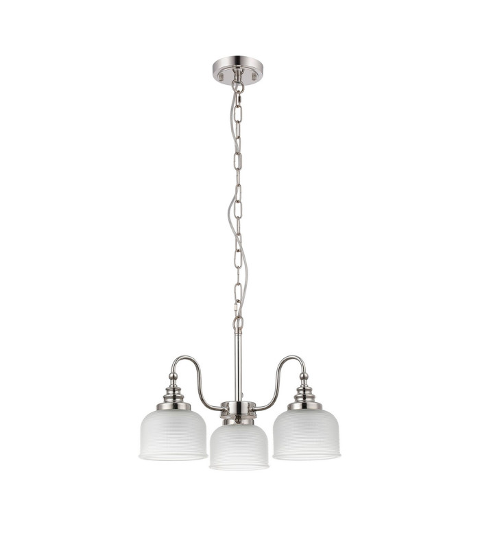 DeRuyter 47cm Semi Flush/Pendant 3 Light E27 Polished Nickel/Frosted Glass-4