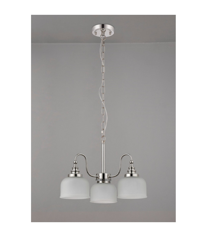 DeRuyter 47cm Semi Flush/Pendant 3 Light E27 Polished Nickel/Frosted Glass-8
