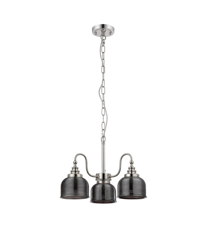 DeRuyter 47cm Semi Flush/Pendant 3 Light E27 Polished Nickel/Smoke Glass-4