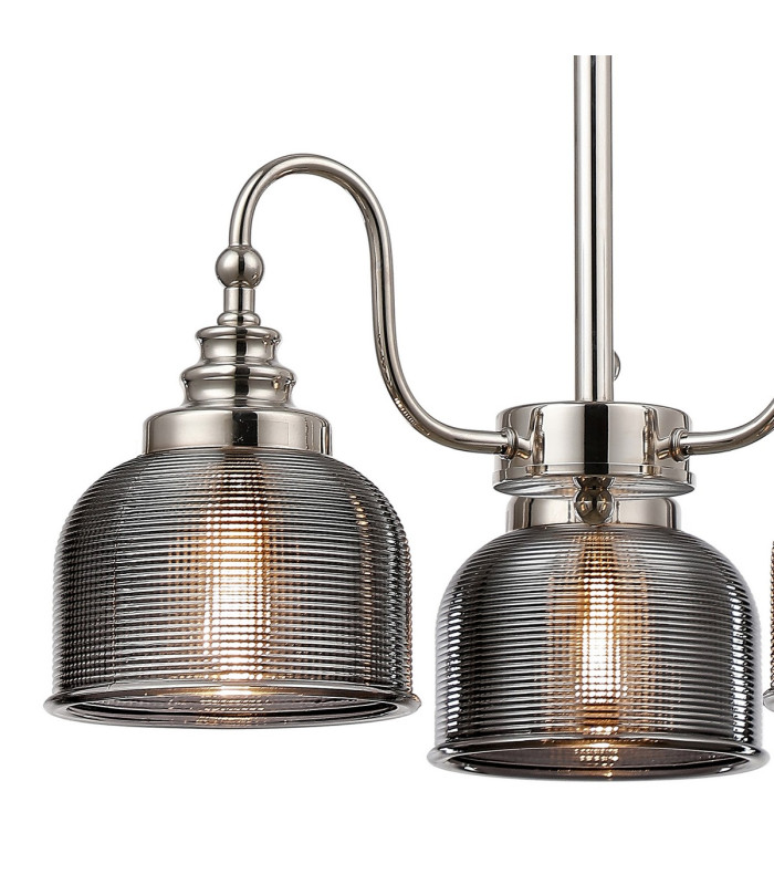 DeRuyter 47cm Semi Flush/Pendant 3 Light E27 Polished Nickel/Smoke Glass-6